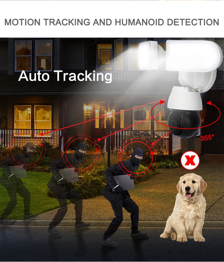 4MP Wifi Floodlight Colorful Ptz Network Camera Human Detection Auto Tracking Security Cctv IP Surveillance Camera