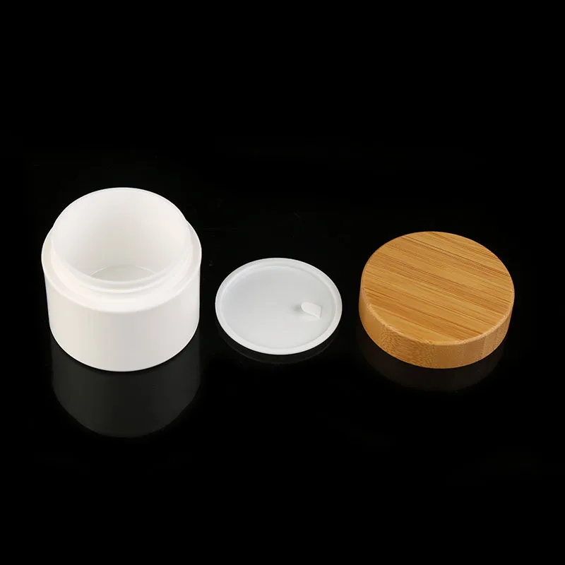 Natural 10g 30g 50g 100g 150g Skin Care Double Wall Cream Jars White Plastic Bamboo Cosmetic Cream Jars with Bamboo Lid
