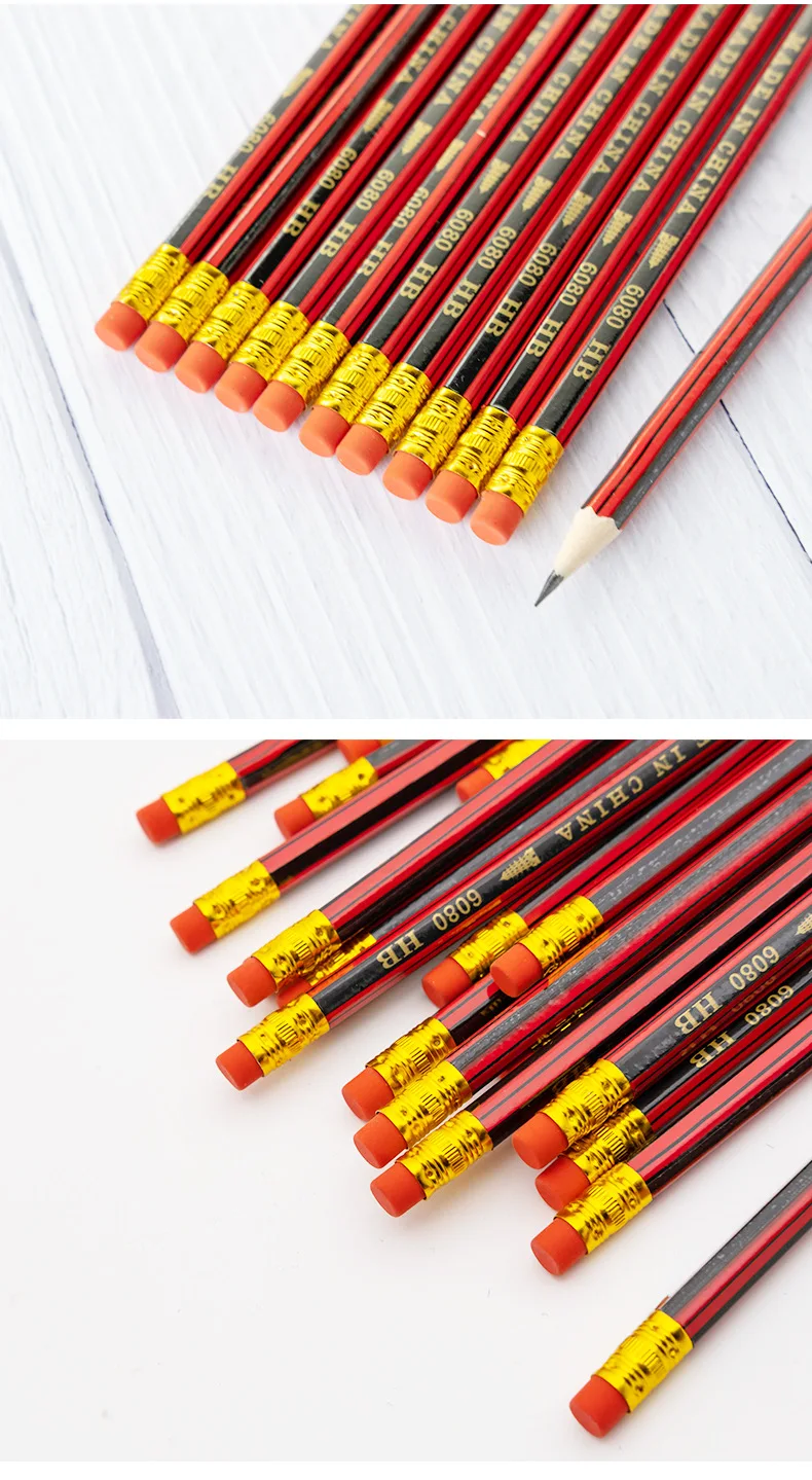 Wholesale custom logo sketch pen children writing pencil wooden hexagonal HB pencil with rubber