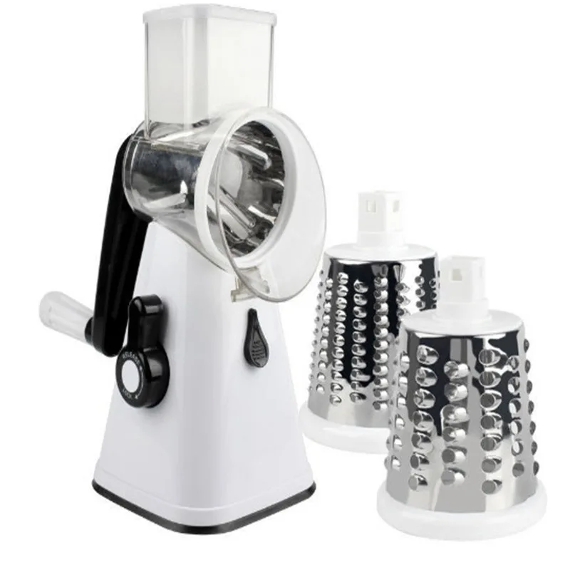 Stainless Steel Chopper Cutter Slicer Vegetable Tool  Shredder Multifunction Replaceable 3 Blade Kitchen Rotary Cheese Grater