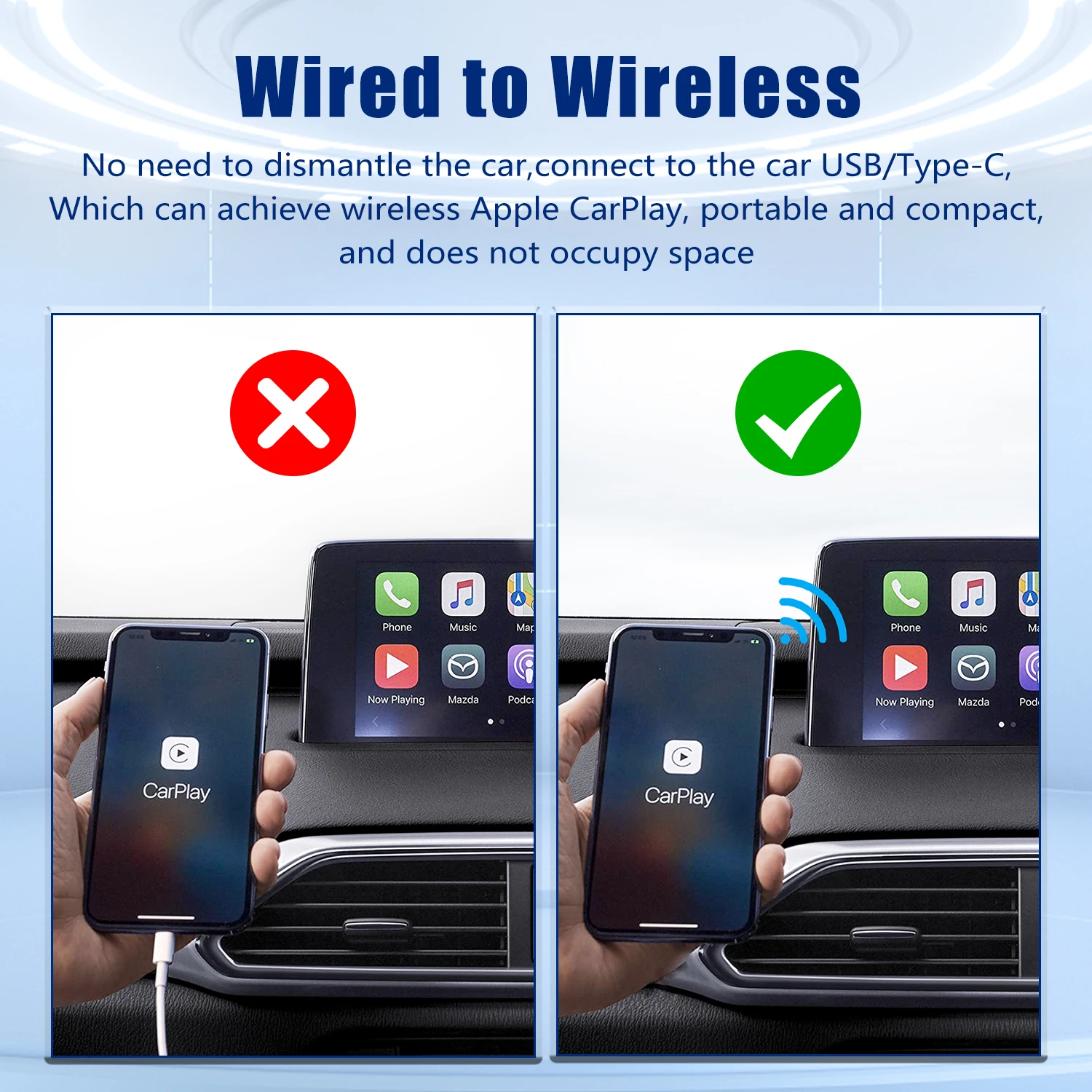 Мини Carplay беспроводной для Toyota Mazda Nissan Camry Suzuki Subaru Citroen Audi Mercedes Kia Ford Opel IOS15