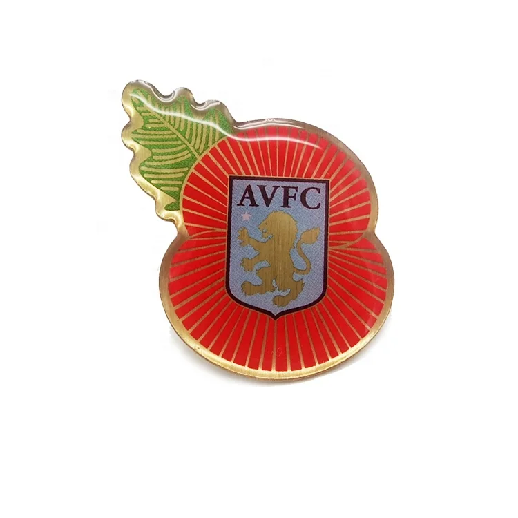 Custom hard enamel poppy flower with football team metal pin badge