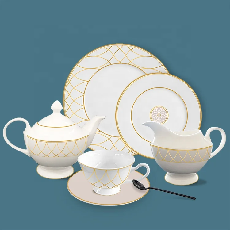 Wholesale new style restaurant crockery ceramic plates sets dinnerware porcelain dinner sets 52pcs bone china dinnerware sets