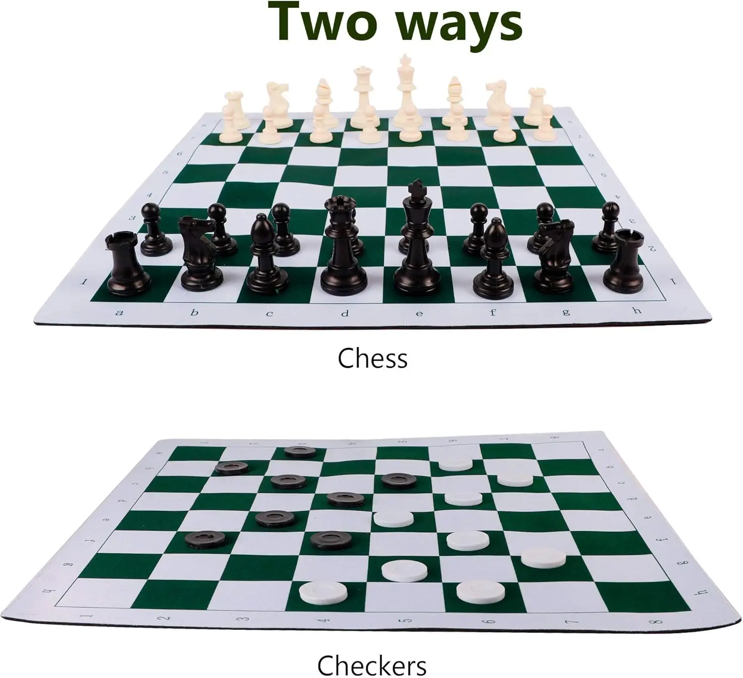 CHRT Plastic Chess Pieces Tournament Chess Set Portable Chess & Checkers Set with Carrying Bag