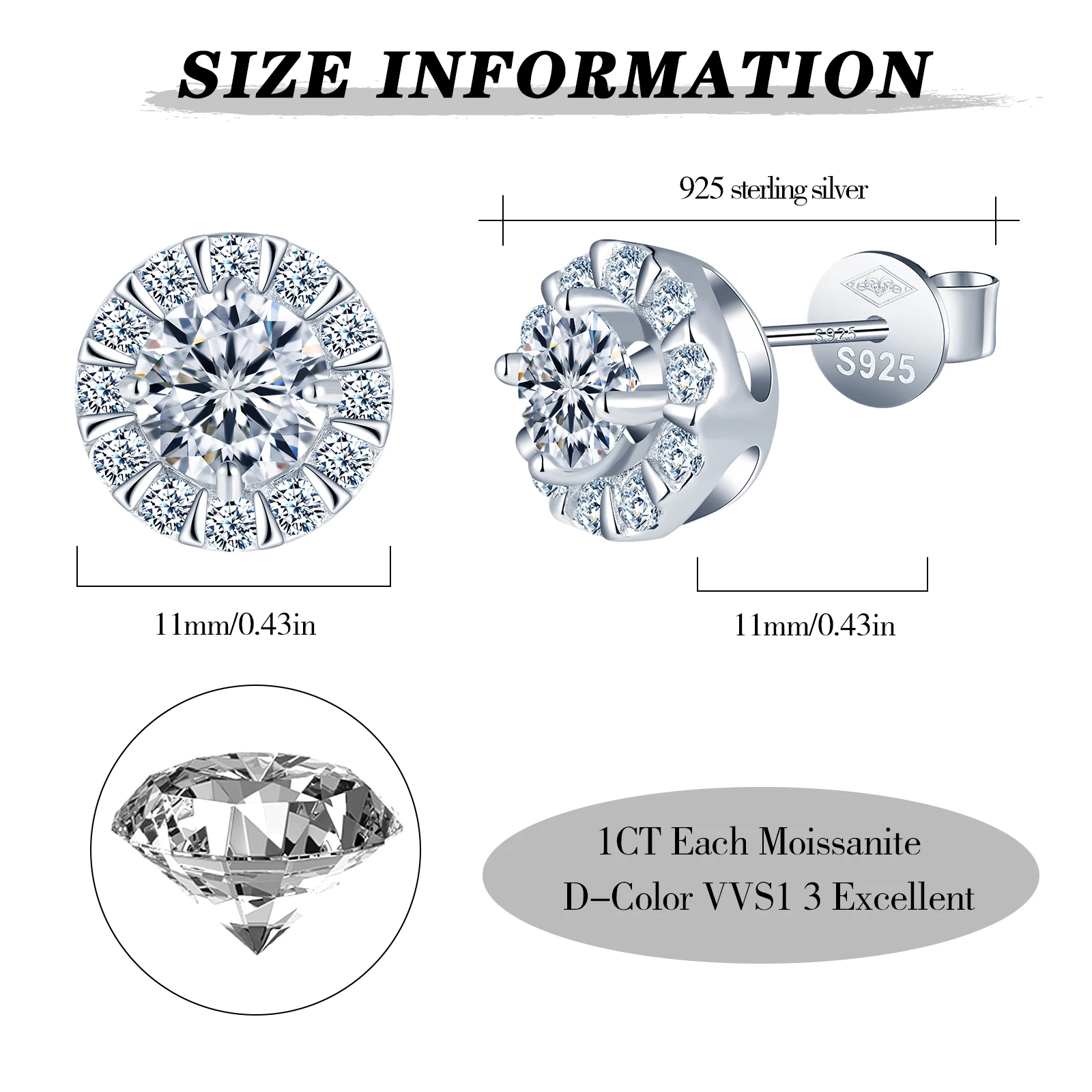 DE Cluster Flower S925 VVS Moissanite Earrings Men Hiphop 925 Sterling Silver Moissanite Stud Earrings with GRA Certificate