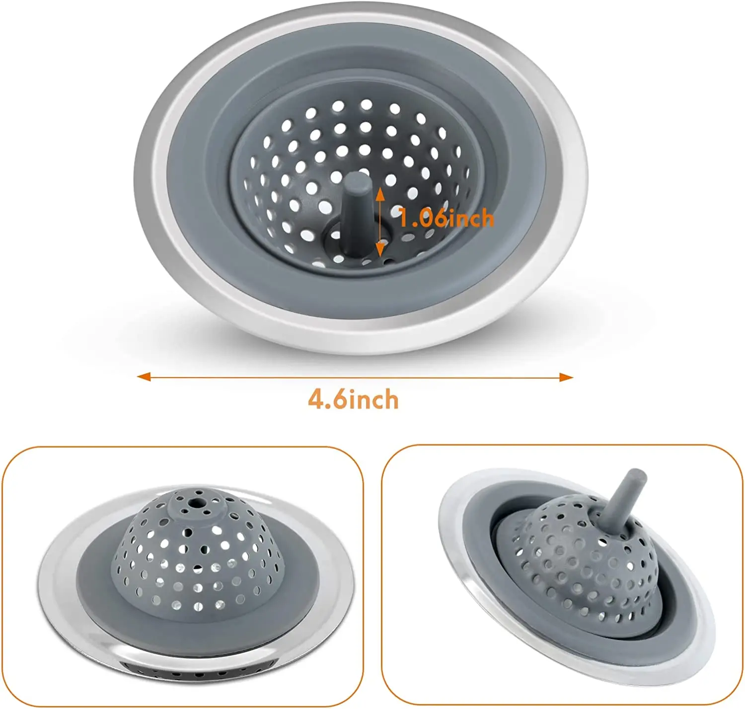 Kitchen Drain Filter Basket Silicone Sink Stopper Kitchen Figural Sink Strainer with Stainless Steel Edge