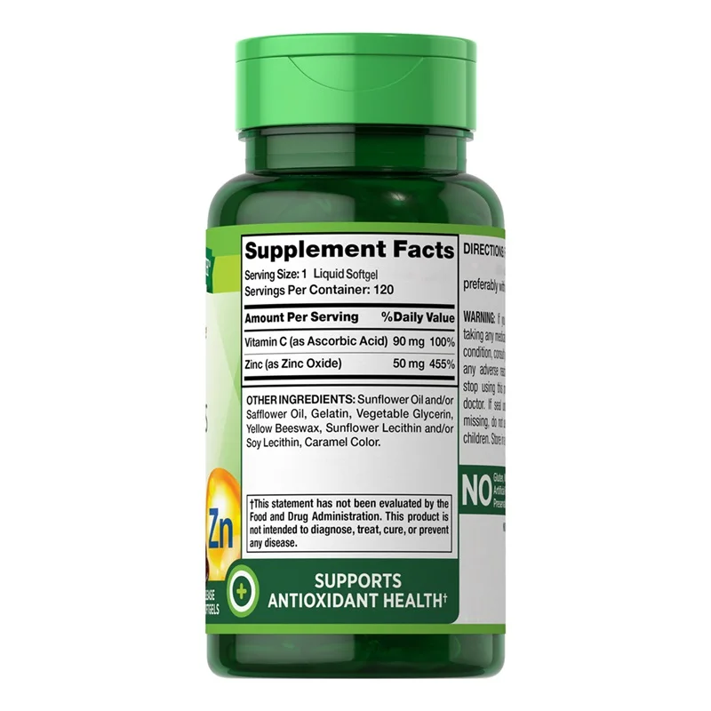 Wholesales Hot Sale Antioxidant Supplements Support Eye Health Zinc Softgels Skin Whitening Vitamin C Capsules