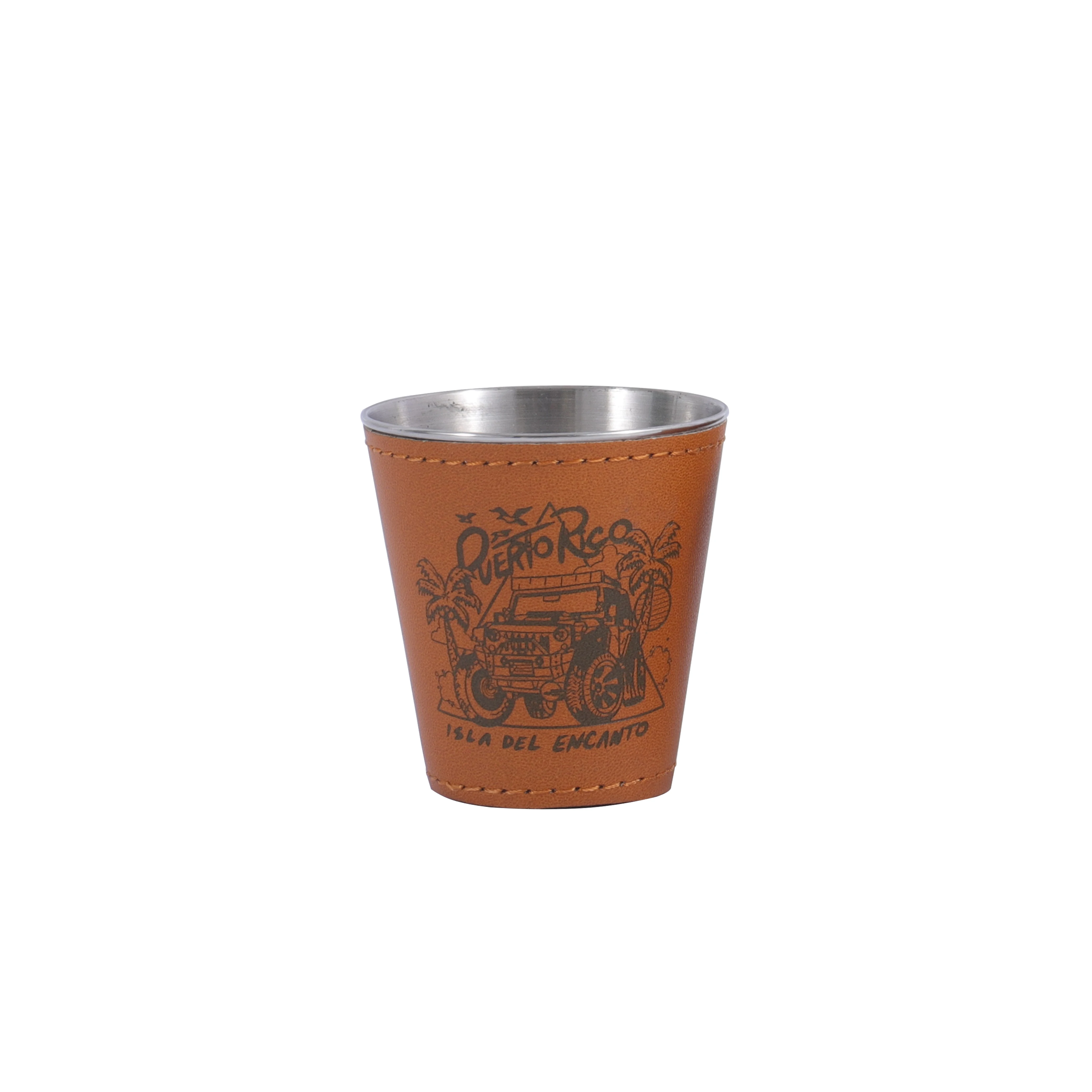 Stainless Steel Mini Wine Glass With Black Leather Portable Drinking Cup Small Metal Shot Glass In Bulk Wholesale