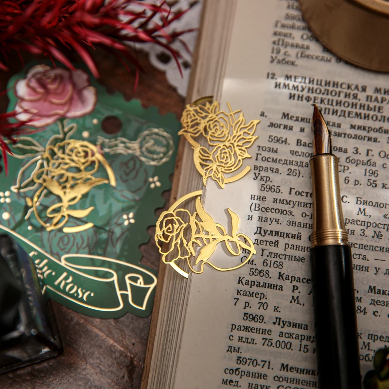 Mr. paper 1Pcs Vintage Rose Metal Openwork Bookmark Reading Book Mark Stationery School Office Supply Student Gifts