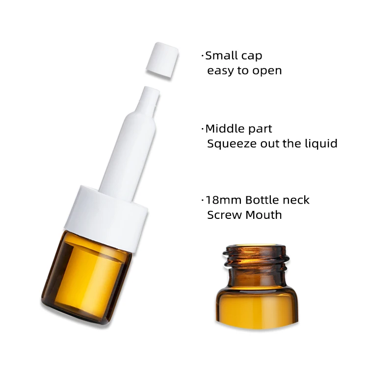 Custom size 5ml amber glass cosmetic facial serum bottle vials with screw drip cap