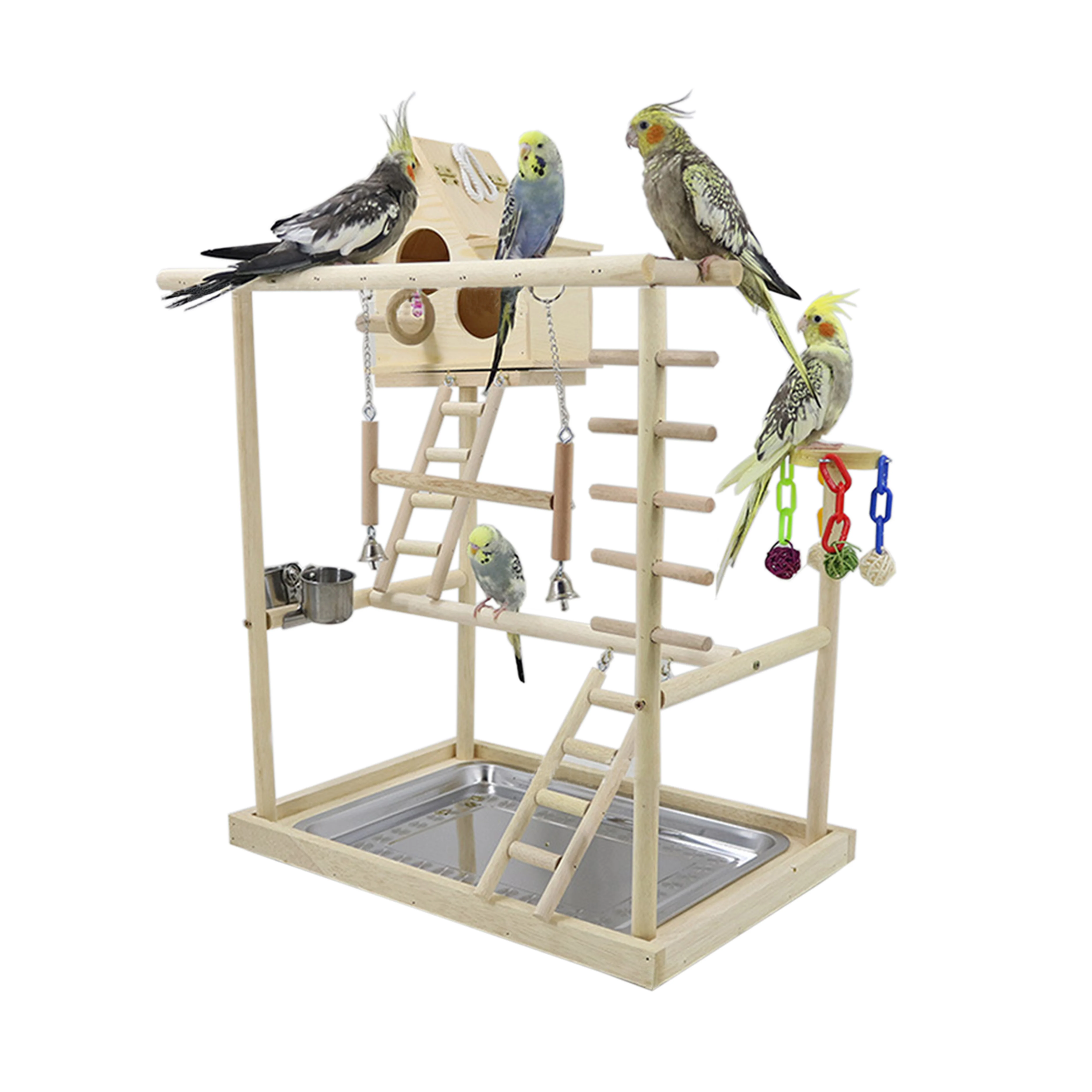 Natural color pet cage wood bird stand standing for birds parrot house