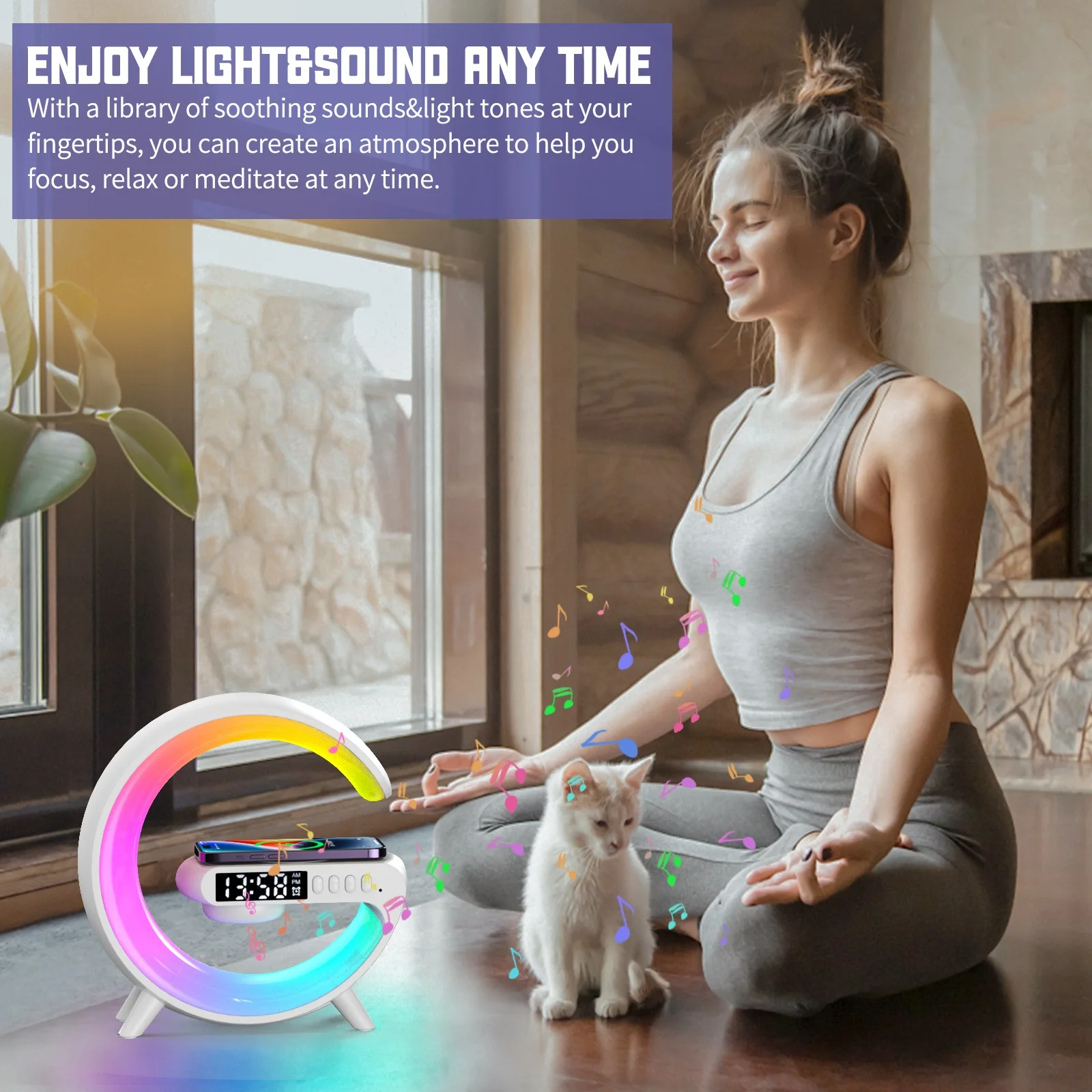 Creative custom bedroom hotel home atmosphere light wireless charging timing alarm clock night light small G Bluetooth speaker