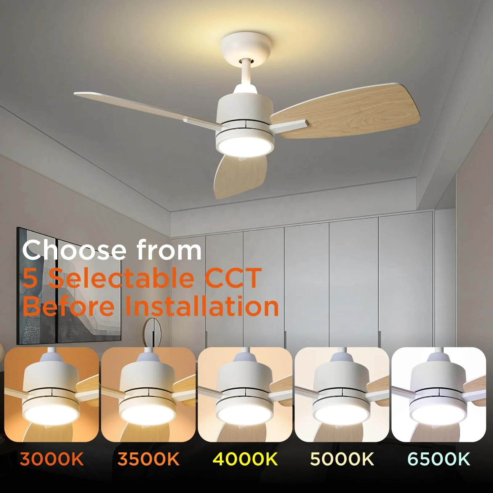 48 Inch 5 Blades Dc Motor Led Fandelier Fan Remote Dimmable Ceiling Fans Lighting Fixtures Modern
