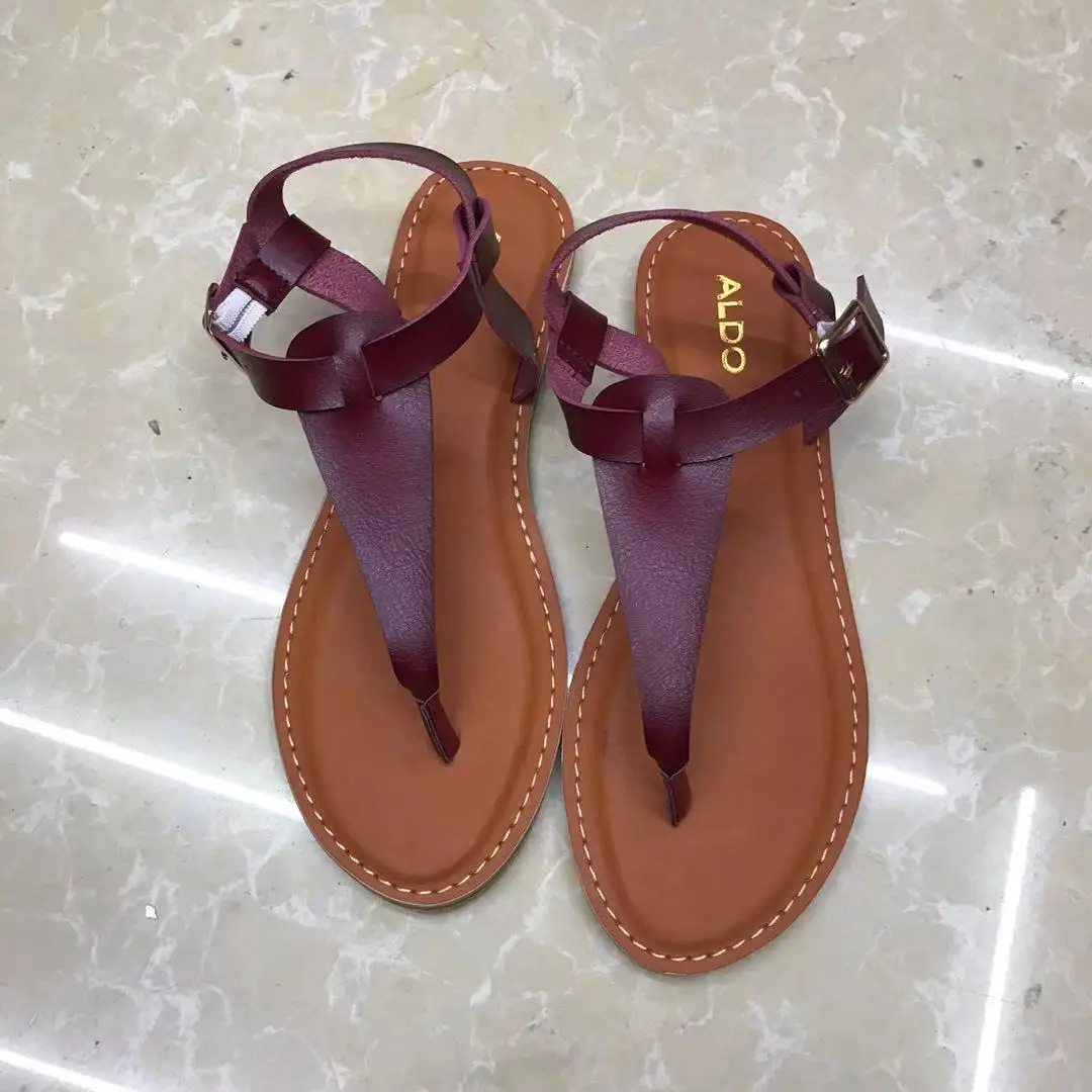 Yongge Beach Leather Slippers Women Sandals Flat T-strap Sandals