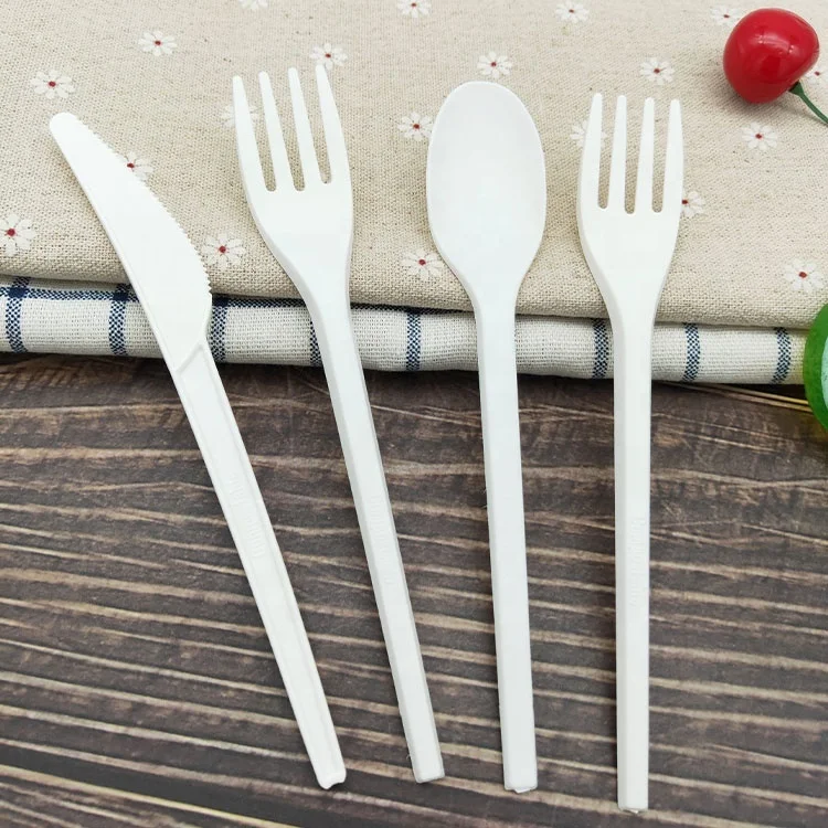 wholesale 100% Compostable PLA Biodegradable Disposable Plastic Spoons Forks And Knives Cutlery Sets