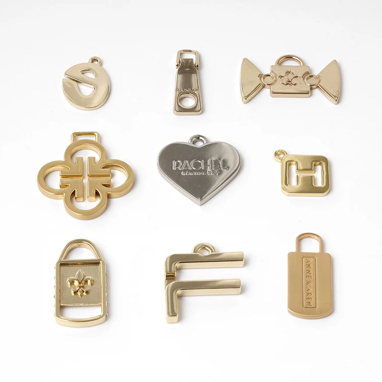 Спот оптовая пользовательский тисненый логотип бренда дизайн формы Золотой Серебряный на молнии тянуть мешок для одежды кошелек металлическая молния ползунок Съемник головы