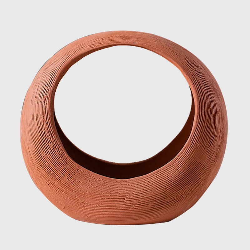 New Red Clay Ceramic Vase Creative Hydroponic Dried Flower Basket Living Room European Home Decoration Ornaments Terracotta Vase