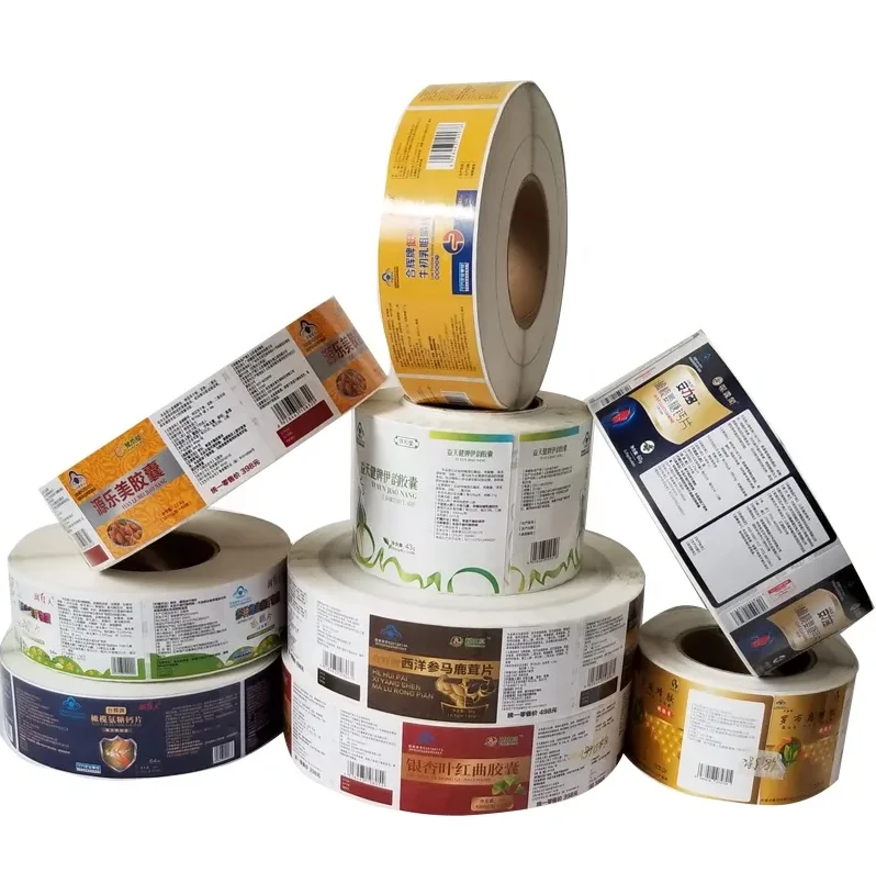 Custom round adhesive waterproof synthetic paper bottle label, roll logo label sticker printing