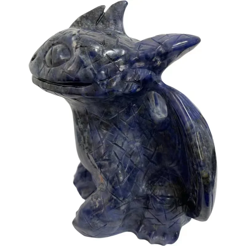 Cute Natural Crystals Healing Stone Hand Carved Blue Toothless Dragon Crystal Crafts For Gift