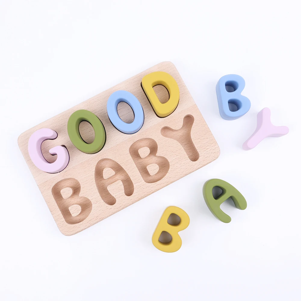 Custom Developmental Educational Toy Kids Bpa Free Safe Teething Stacking Blocks Silicone Puzzle Shape Toy With A Wooden Base