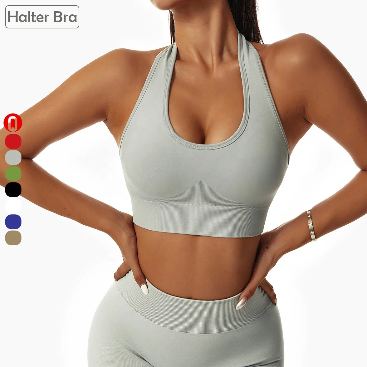 Custom gym fitness workout wide shoulder straps women yoga top back open design high elastic seamless Halter sports Bra
