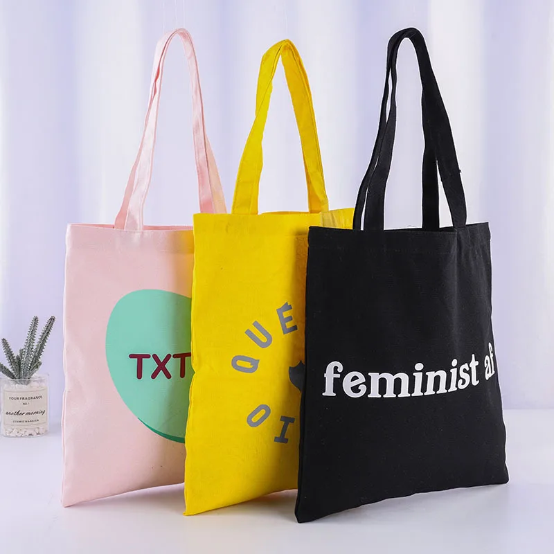 Custom Printed Logo Eco-friendly Simple Shoulder Tote Reusable Shopping Blank Cotton Canvas Tote Bag
