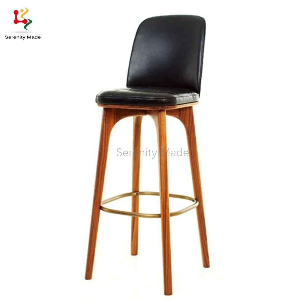 Industrial PU leather Seat Counter Stool for Cafe Restaurant Black Timber Bar Stool