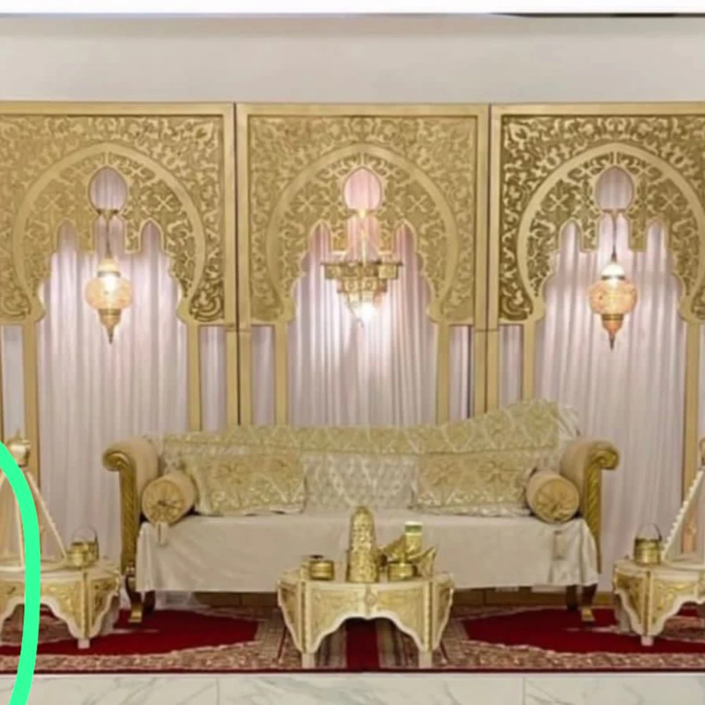 Ceremony Entrance Backdrop Stage Decoration Chuppah Pillars Gold Arch Door Shape Wedding Backdrop Event Decor