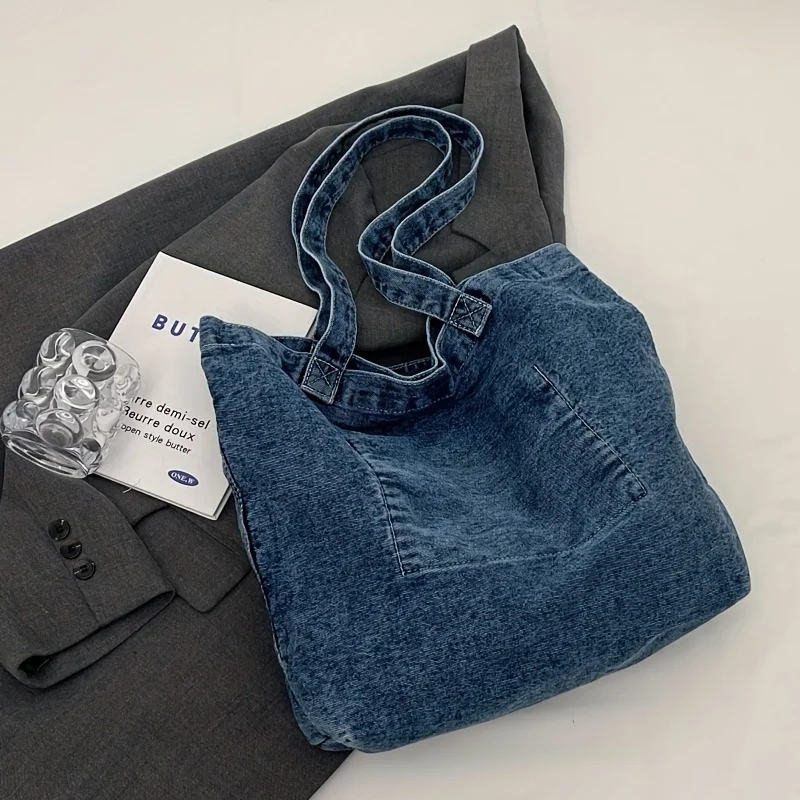 Custom Commuting Large Capacity Fashionable Shopping Jean Shoulder Denim Tote Bag