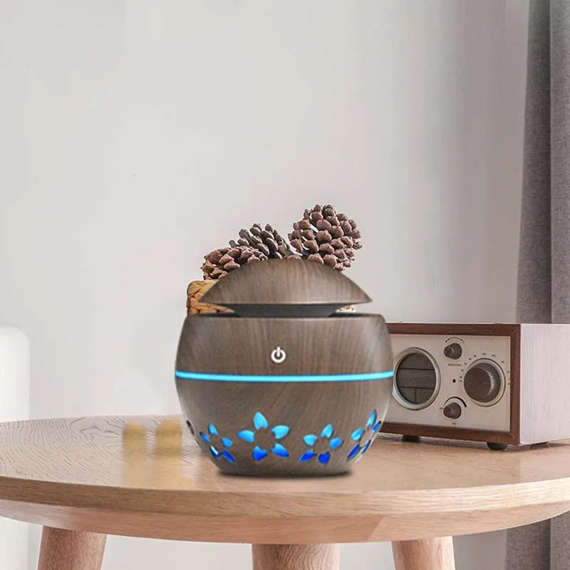 HonSun Hot sale Wood grain humidifier Led Pro Diffuser Mini home desktop office humidificador fog quantity Humidificateur