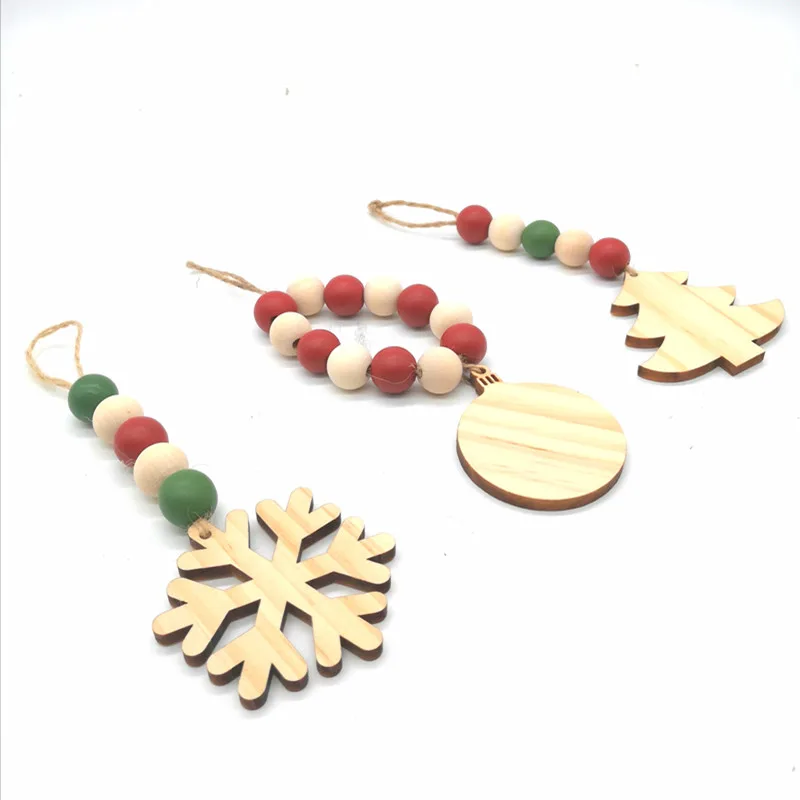 
Handmade DIY wooden Christmas tree bead string Pendant with blank tag 
