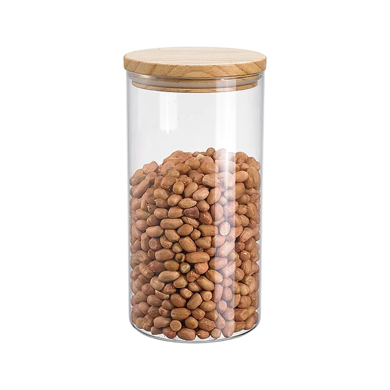 Home Kitchen Glass Spice Jar Set 600ML 900ML 1200ML Coffee Bean Storage Container Jars Vacuum Seal Glass Jars With Wood Lid