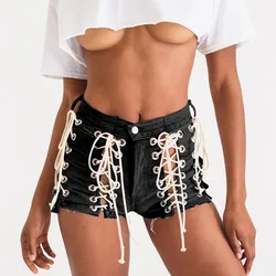 summer new style hot girls wear corns bound jeans women high-waisted sexy slim shorts bandage  jeans
