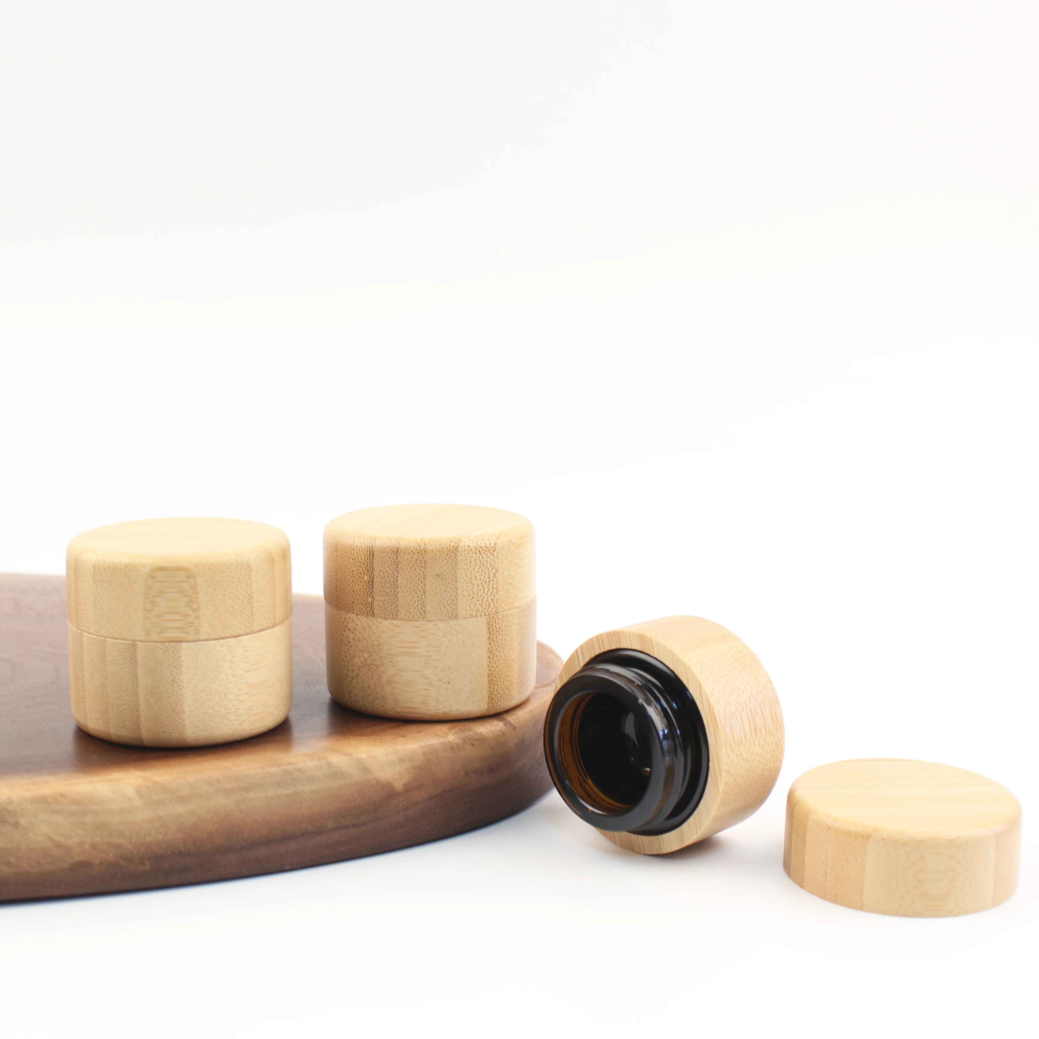 eye cream bamboo glass container 5g 5ml bamboo cosmetic jar with glass inner