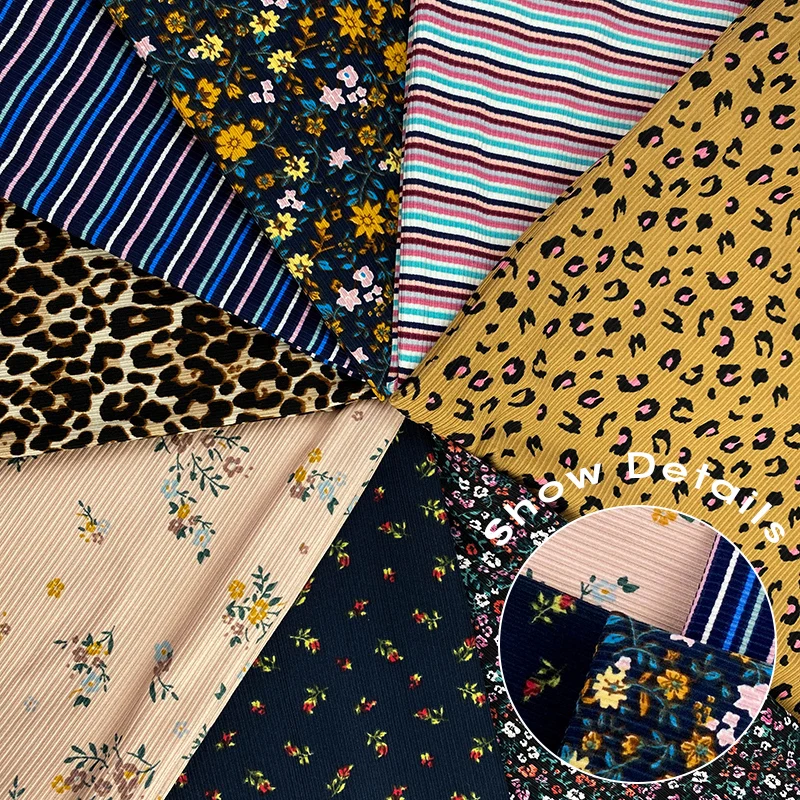 2022 Hot selling new fashion dty RIB fabric 2-side brush fabric knitted printed fabric for garment