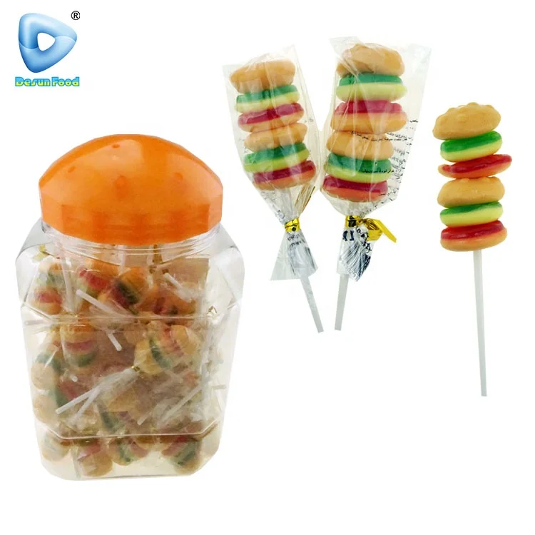Halal double hamburger soft gummy lollipop supplier