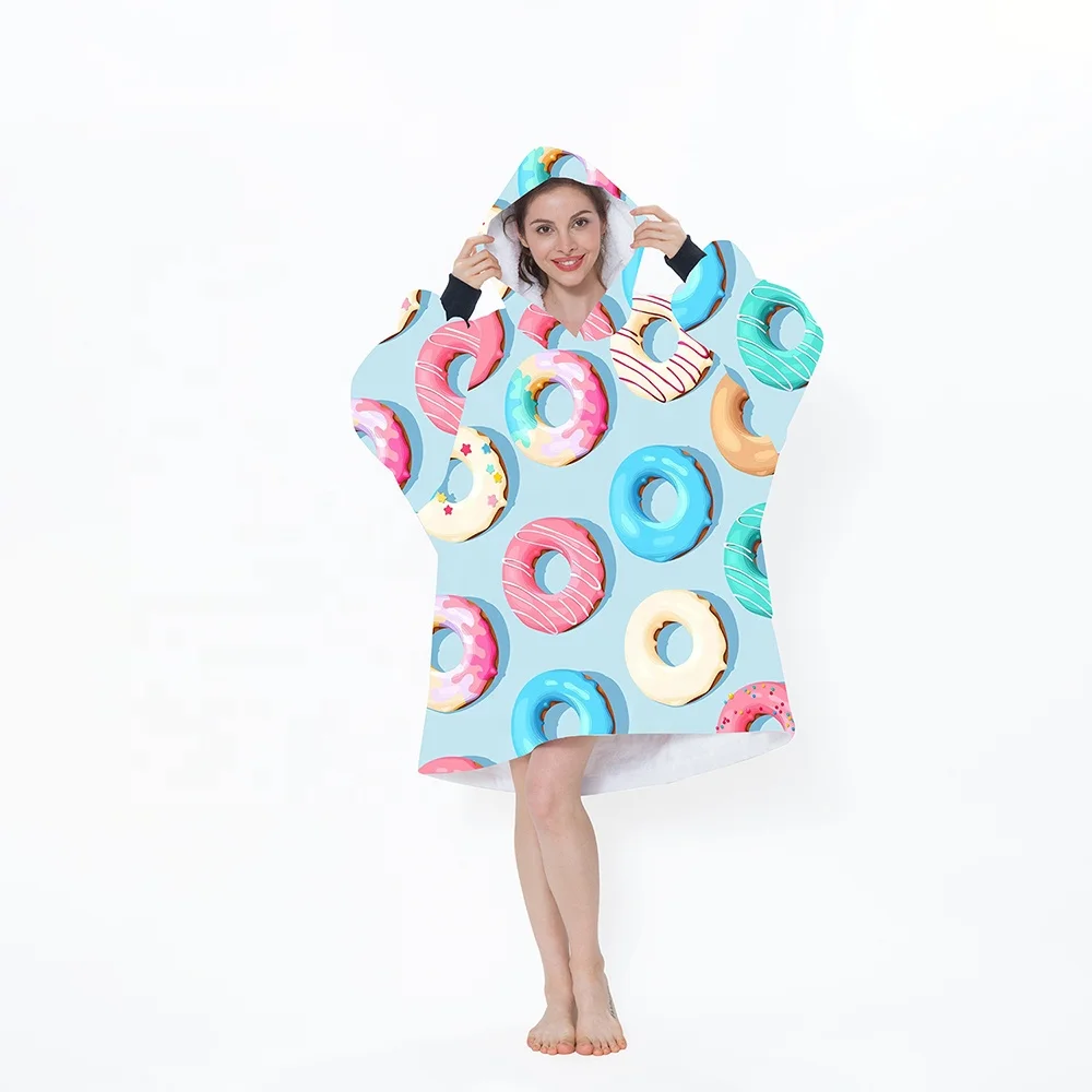 Dropshipping Winter Sherpa Custom Wearable Sweatshirt Fleece Blanket Hoodie Oversized With Sleeves For Kids