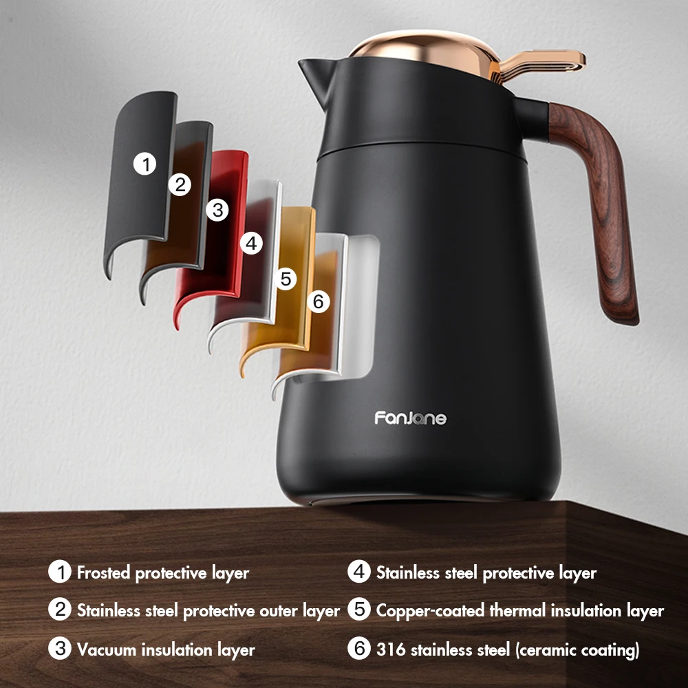 Large Capacity Insulated Thermal Water Jug Thermos Stainless Steel Tea Coffee Pot with Tea Infuser and handle