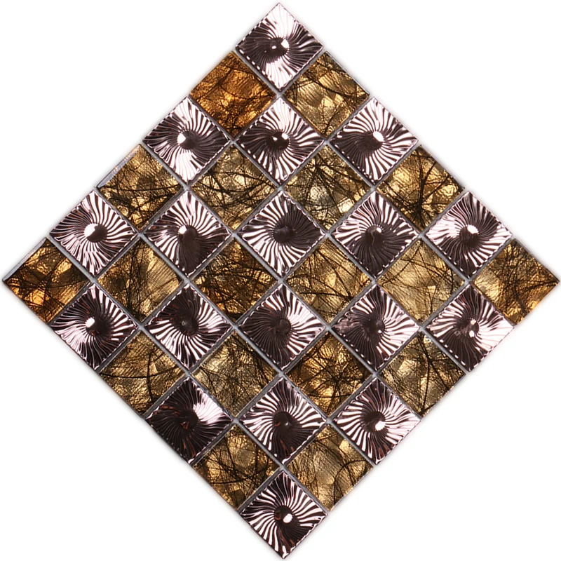 Luxury golden glazed stainless steel flower glass mosaic tile for hotel