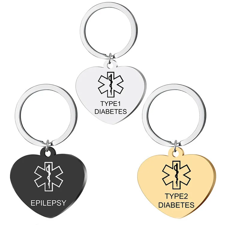 374 Personalized Engraving Stainless Steel TYPE 1 DIABETES EPILEPSY BLOOD THINNER Medical Alert ID Heart Pendant Necklace