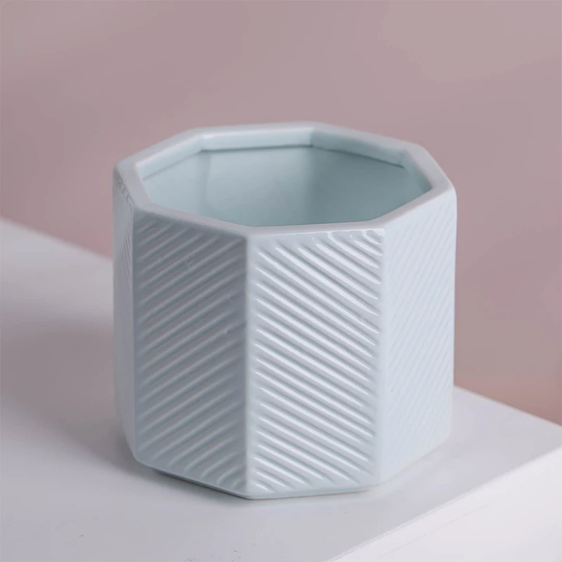 YUANWANG Nordic Style Stripe Printing Plant Flower Pots & Planters Garden Decor Ceramic Pots Bonsai Pot