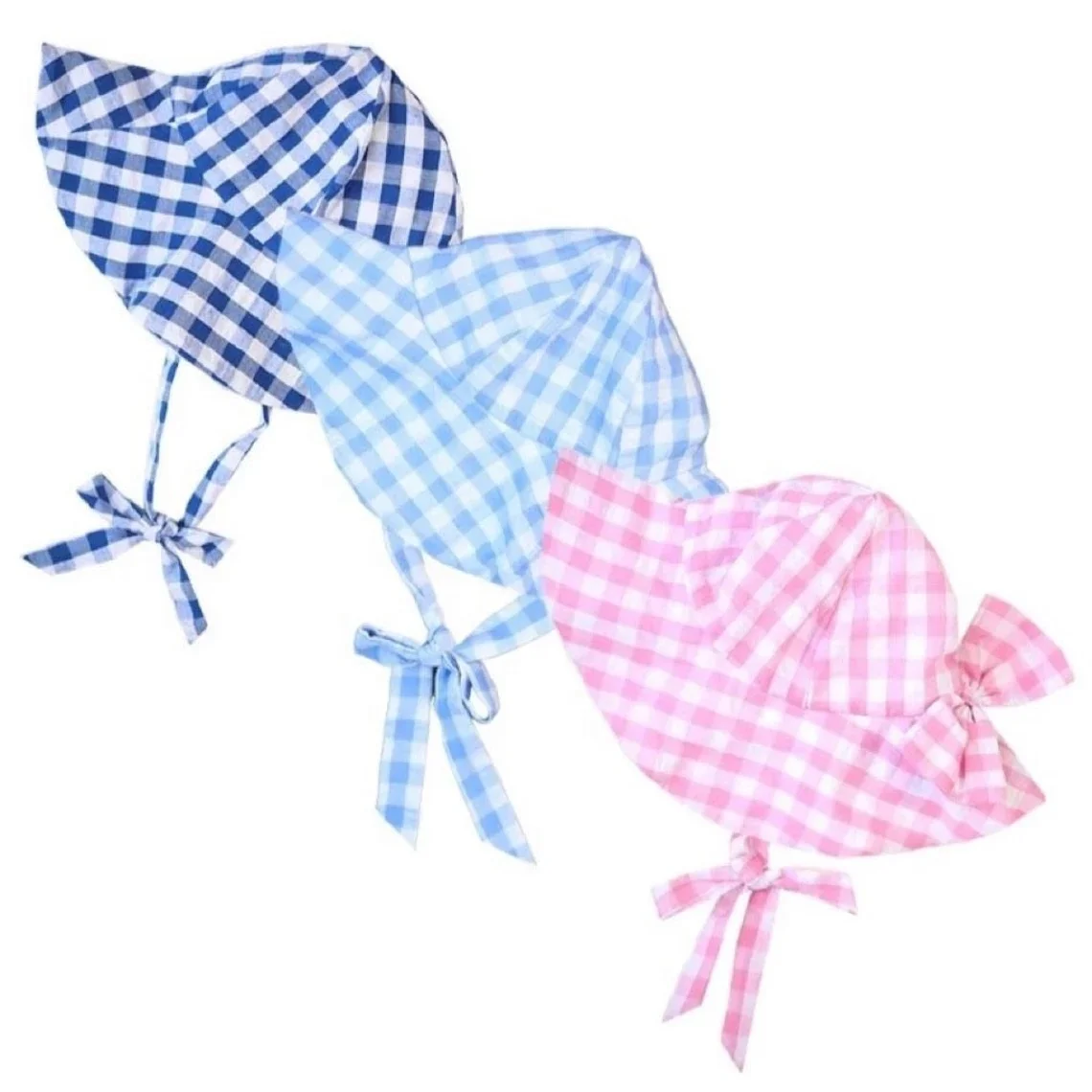 Оптовая продажа розовая Солнцезащитная шапка в клетку персонализированная детская пляжная Панама с