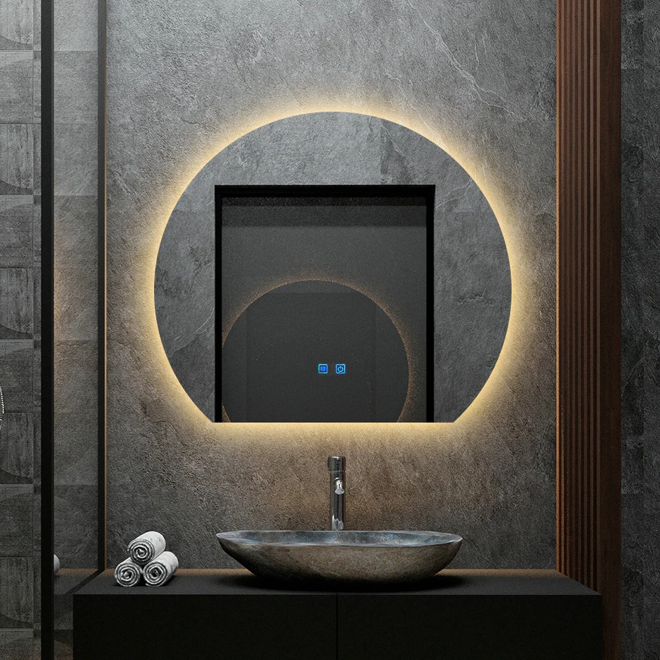 Factory Outlet Irregular Semicircle Bathroom Wall Led Smart Mirror Dimming Defog Led Backlit Mirror With Light