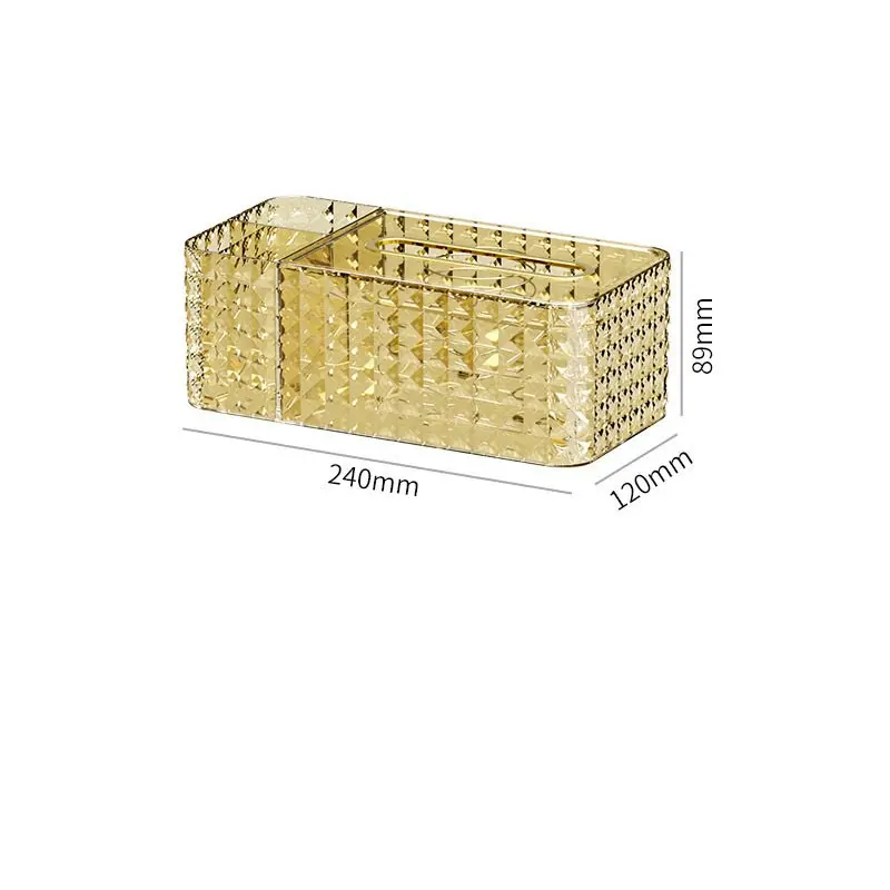 Luxurious transparent multifunction home living room desktop coffee table storage paper tissue box with storage grid