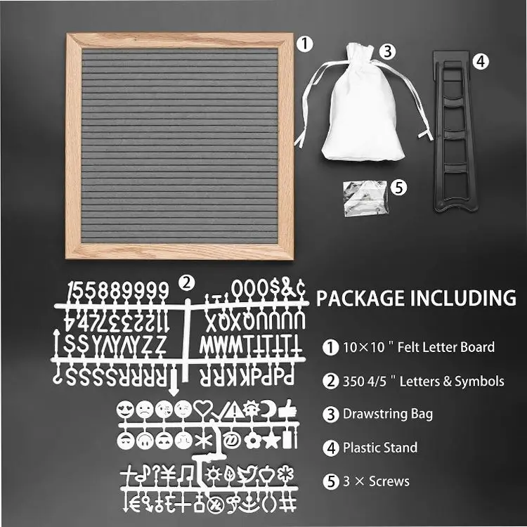 10 * 10 oak gray frame letter support message board announcement Office Wooden felt letter board