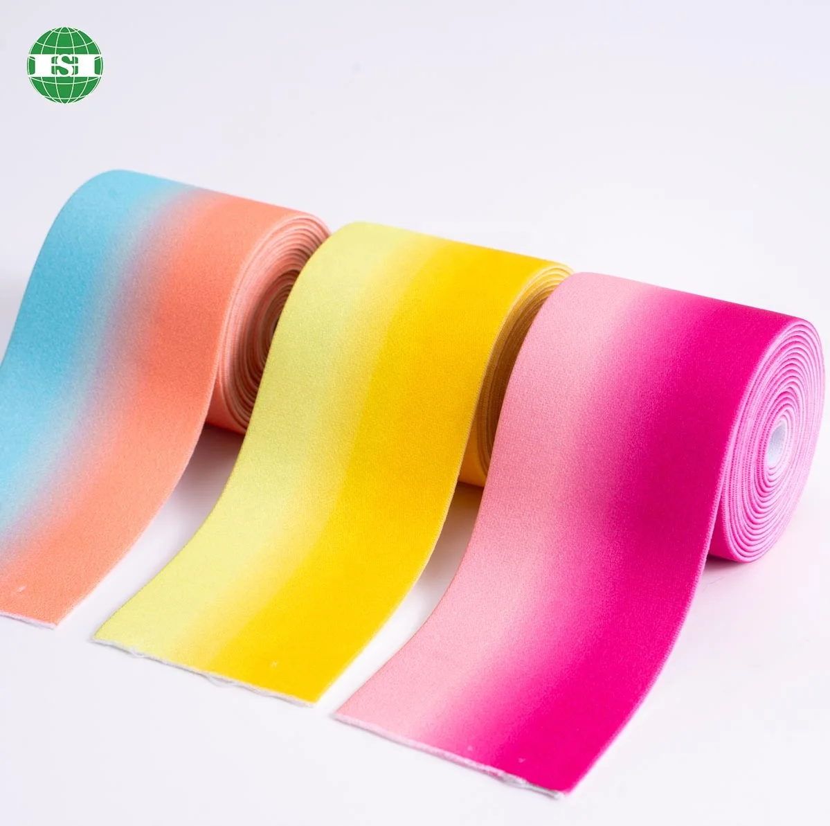 2cm 2.5cm 3cm 3.5cm 4cm 4.5cm 5cm Gradient color print elastic tape pink yellow gold blue green purple white black gray brown
