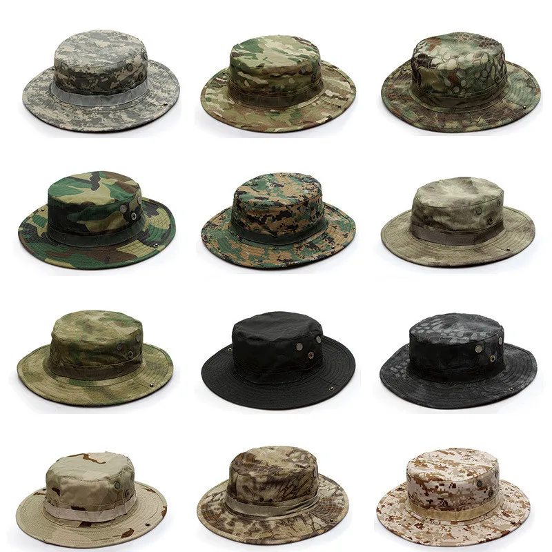 Men Outdoor Sports Sun Bucket Hats Camo Hiking Hunting Fishing Hat Camouflage Tactical Boonie Hat