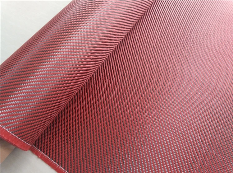Factory Custom 3k 200g Red Plain Carbon Fiber Aramid Fiber Hybrid Fabrics Colored Red Carbon Fiber Fabric Roll Price