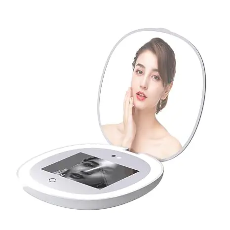 Foldable Smart UV Makeup Mirror Portable Rechargeable Travel Compact UV Camera LED Mirror For Sunscreen Test