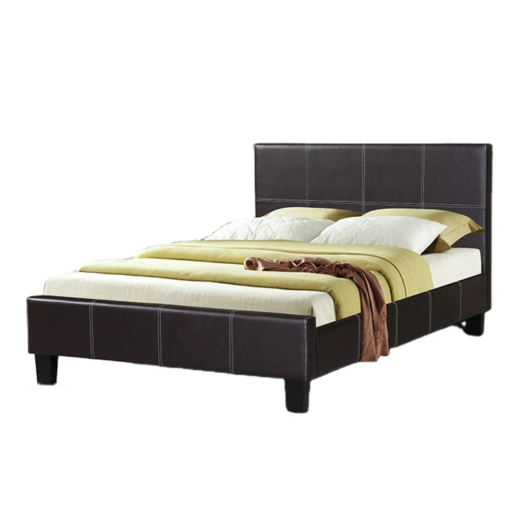 Metal Single Bed Frame with Faux Leather Headboards